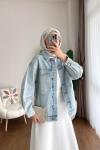 Taş Detaylı Kot Ceket Mavi