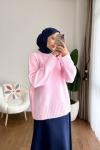 Oversize Bisiklet Yaka Kazak Pembe