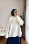 Oversize Bisiklet Yaka Kazak Krem