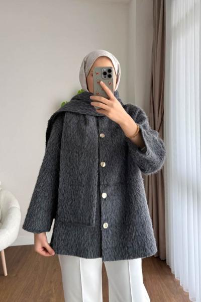 Atkılı Maxmara Ceket Füme