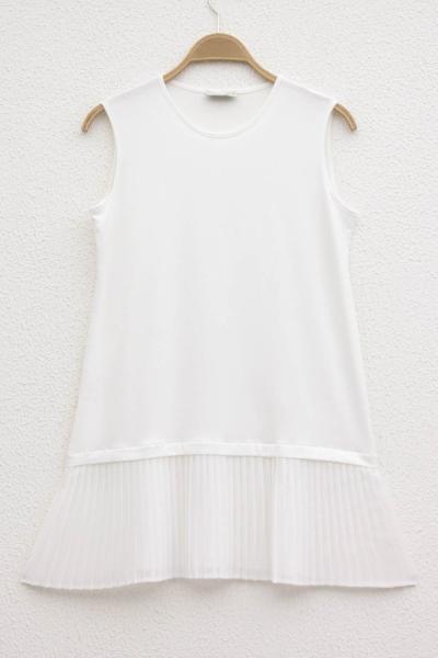 Etek Ucu Piliseli Sıfır Kol İçlik  Ekru