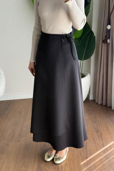 Bağlamalı Scuba Etek Siyah