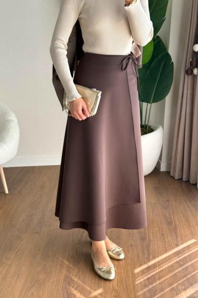 Bağlamalı Scuba Etek Kahverengi