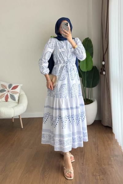 Alaçatı Elbise Mavi Beyaz