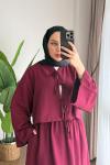 Bağcıklı Keten Takım Bordo