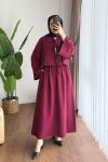 Bağcıklı Keten Takım Bordo