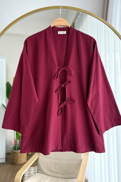 Bağcıklı  Kimono Bordo