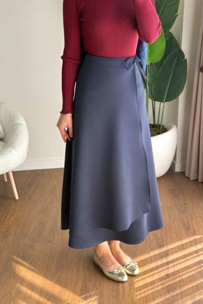 Bağlamalı Scuba Etek Lacivert