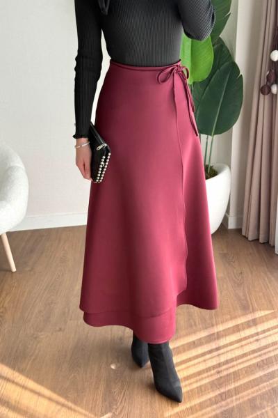 Bağlamalı Scuba Etek Bordo