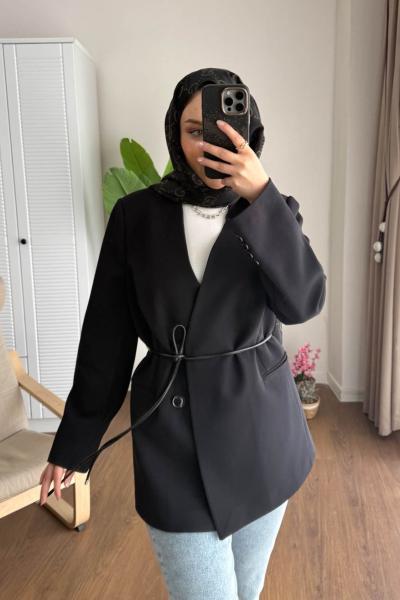 Bağlamalı Double Ceket Siyah