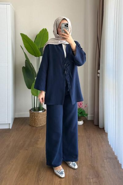 Bağlamalı Müslin Takım Lacivert