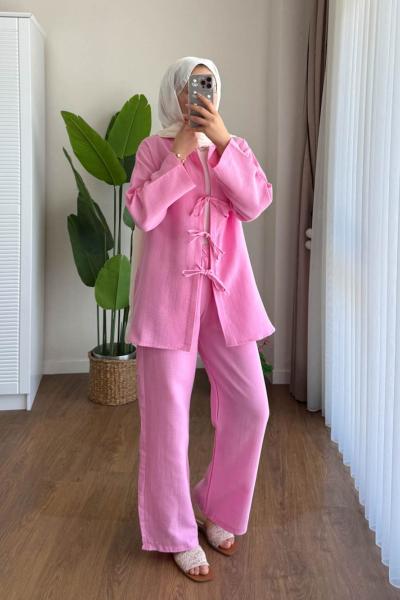 Bağlamalı Müslin Takım Pembe