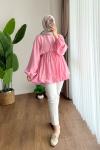 Balon Etekli Beli Lastikli Tunik Pembe