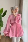 Balon Etekli Beli Lastikli Tunik Pembe