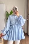 Balon Etekli Beli Lastikli Tunik Bebe Mavisi