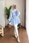 Balon Etekli Beli Lastikli Tunik Bebe Mavisi