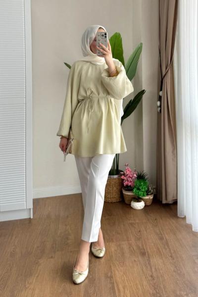 Balon Kol Modal Tunik Açık Yeşil