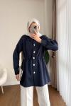 Beli Büzgülü Düğmeli Ceket  Lacivert