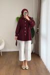 Beli Büzgülü Düğmeli Ceket  Bordo