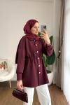 Beli Büzgülü Düğmeli Ceket  Bordo