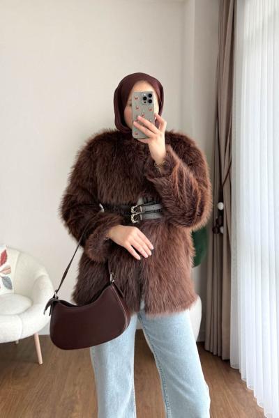 Beli Kemerli Kürk  Kahverengi