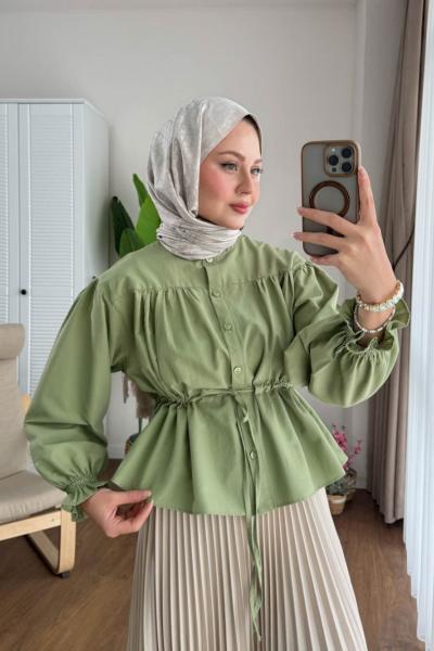 Beli Tünelli Kısa Gömlek  Haki