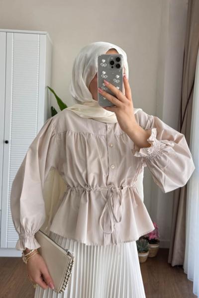 Beli Tünelli Kısa Gömlek  Taş Rengi