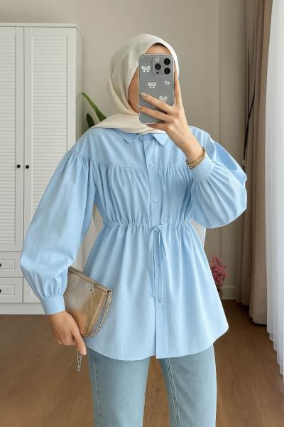 Beli Tünelli Tunik Mavi