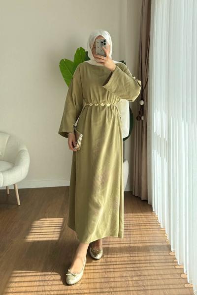 Beli Zincirli Tensel Elbise Yeşil