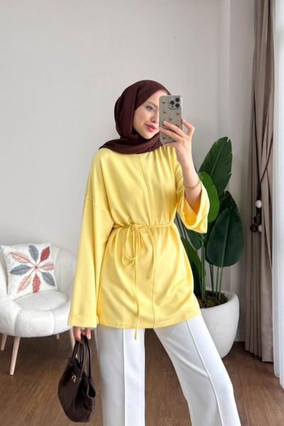 Bisiklet Yaka Yırtmaçlı Tunik Sarı