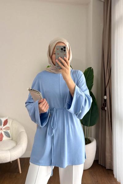 Bisiklet Yaka Yırtmaçlı Tunik Mavi