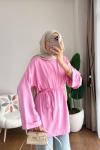 Bisiklet Yaka Yırtmaçlı Tunik Pembe