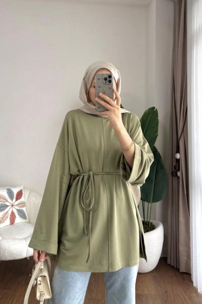 Bisiklet Yaka Yırtmaçlı Tunik Yeşil