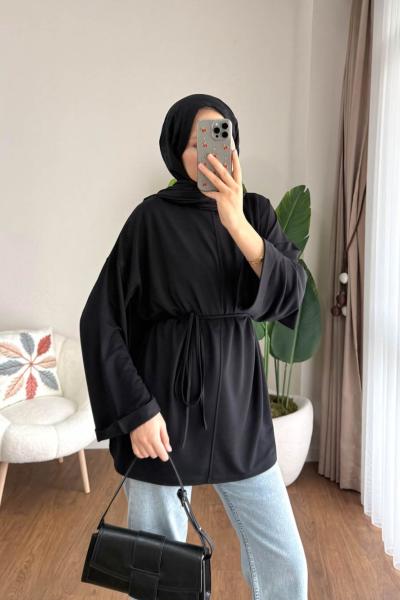 Bisiklet Yaka Yırtmaçlı Tunik Siyah