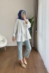 Büzgülü poplin Kimono  Beyaz