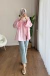 Büzgülü poplin Kimono  Pembe