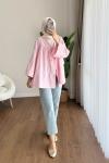 Büzgülü poplin Kimono  Pembe