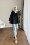 Büzgülü poplin Kimono  Siyah