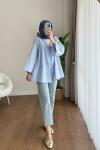 Büzgülü poplin Kimono  Mavi