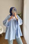 Büzgülü poplin Kimono  Mavi