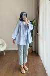 Büzgülü poplin Kimono  Mavi
