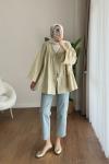 Büzgülü poplin Kimono  Açık Yeşil