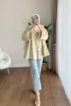 Büzgülü poplin Kimono  Açık Yeşil