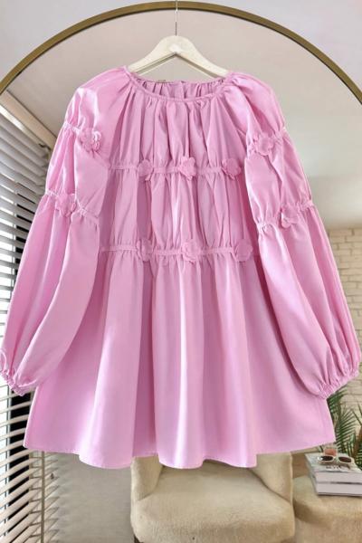 Çiçek Detaylı Tunik  Pembe