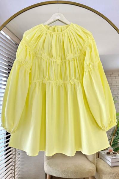 Çiçek Detaylı Tunik  Sarı