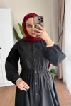 Çift Cepli ÇıtÇıtlı Elbise Siyah