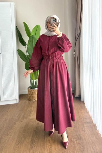 Çift Cepli ÇıtÇıtlı Elbise Bordo