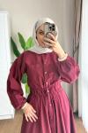 Çift Cepli ÇıtÇıtlı Elbise Bordo