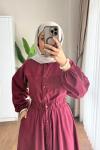 Çift Cepli ÇıtÇıtlı Elbise Bordo