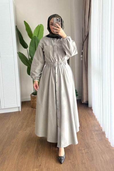 Çift Cepli ÇıtÇıtlı Elbise Taş Rengi